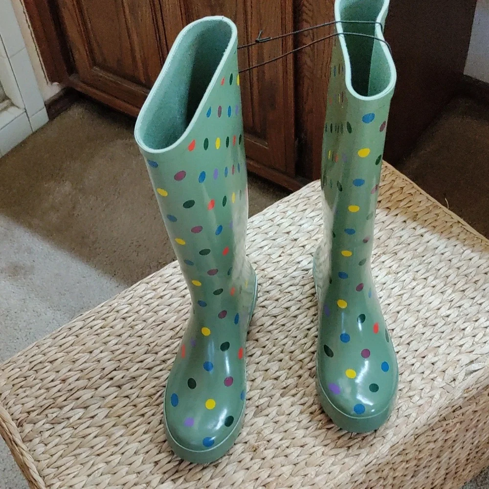 Time and Tru Women's Rain ☔ Buckle -Polka Dot Boots Green Only Size 6 Is Avai. - Picture 4 of 6
